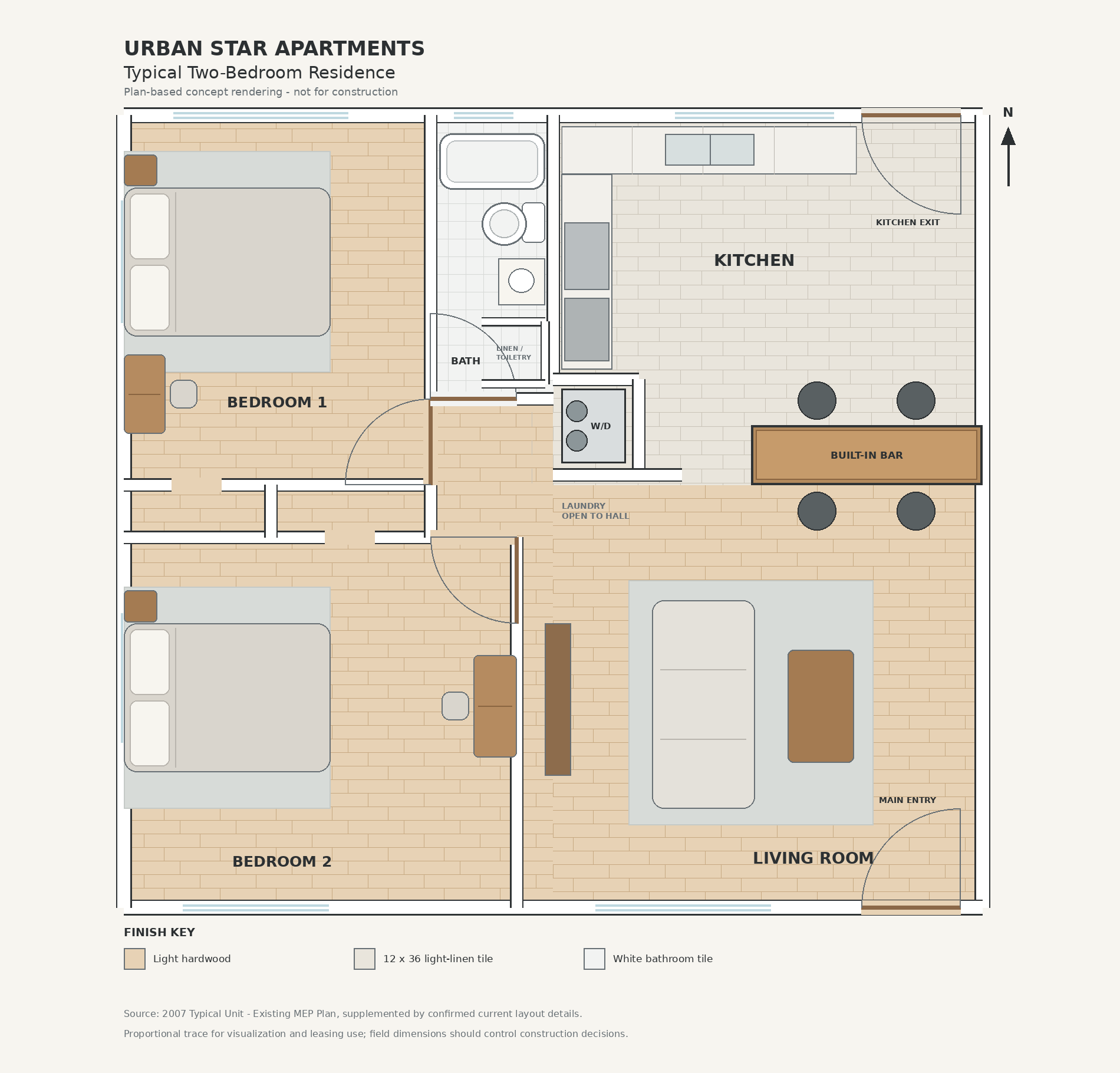 Typical Urban Star Apartments two-bedroom floor plan